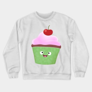 Cute happy cupcake cartoon illustration Crewneck Sweatshirt